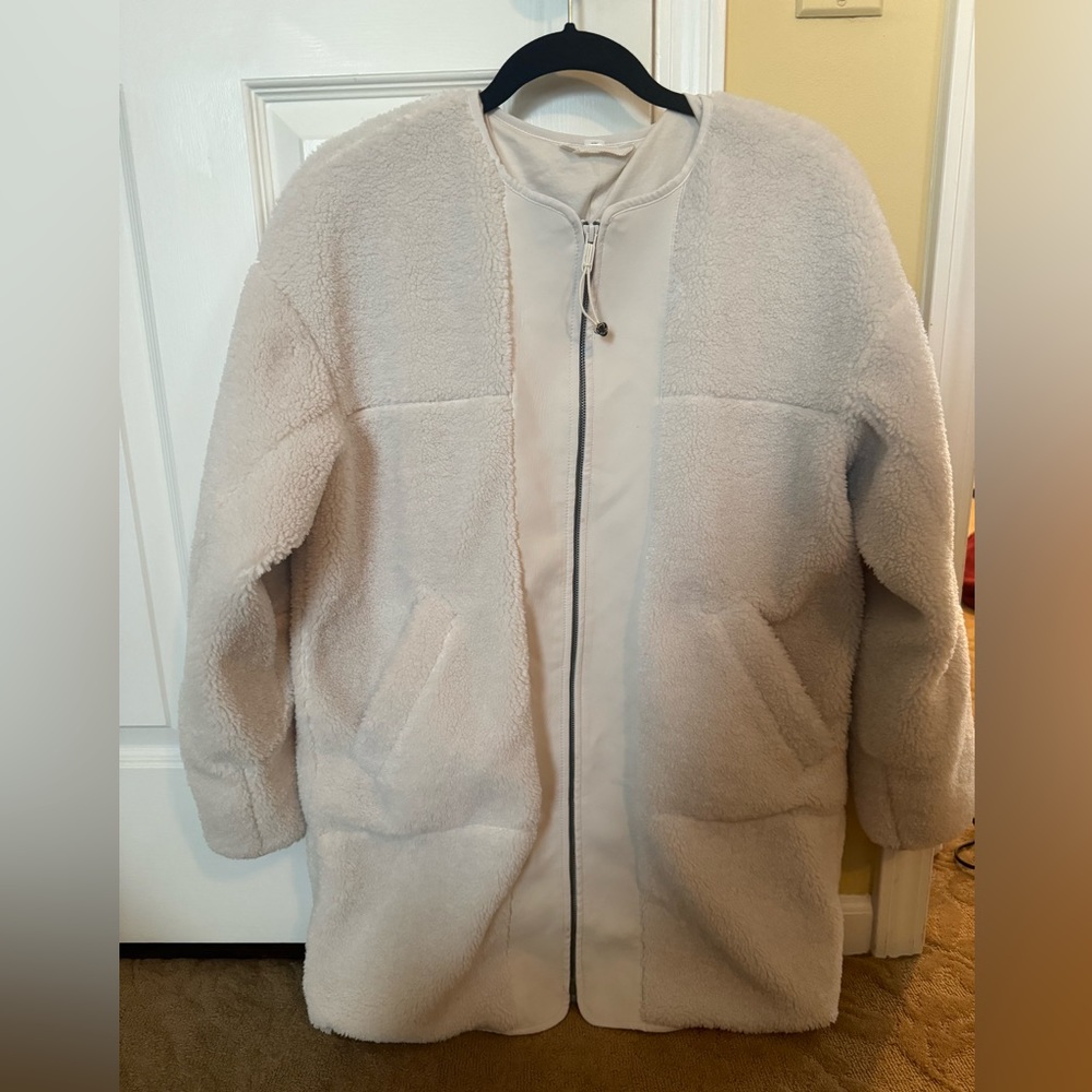 Lululemon women’s collarless textured fleece full zip in white opal, size 8